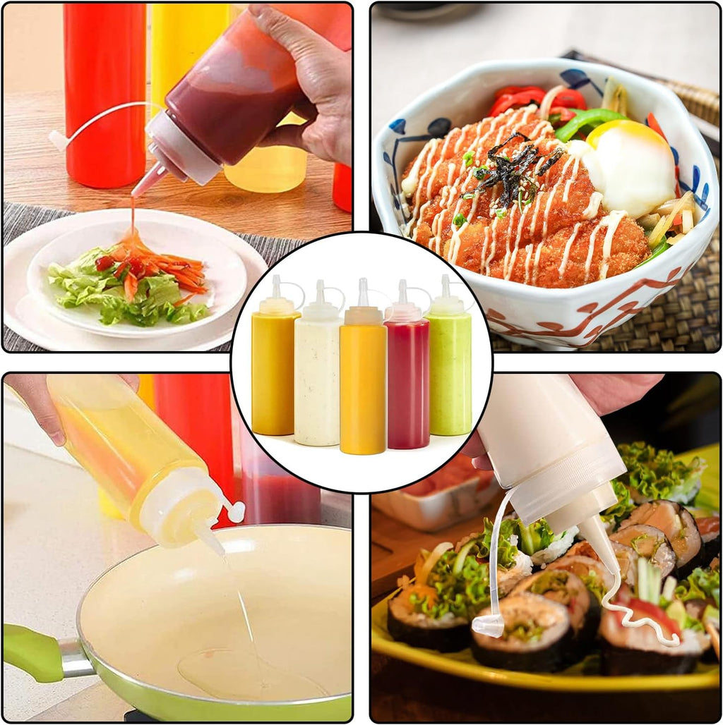 Plastic Squeeze Bottle, 6pcs 8oz Squeeze Bottle with Caps, Transparent Seasoning Dispenser - Leak Proof and BPA Free, for Ketchup, Mustard, Mayo, Hot Sauces, Olive Oil