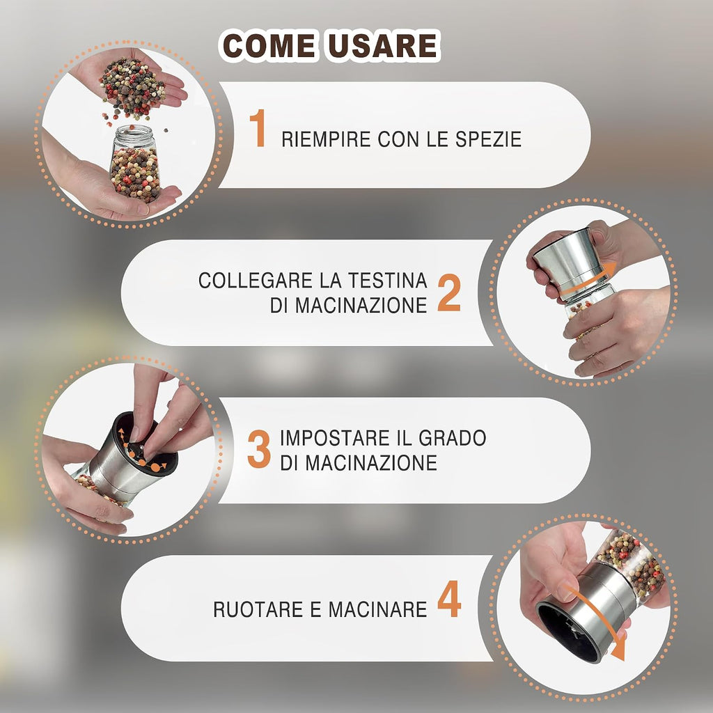 KitchenBoss Salt Mill 2 Pieces Manual Pepper Mill with Ceramic Grinding Core, for Coarse Sea Salt, Pepper Beans [Without Spice Content]
