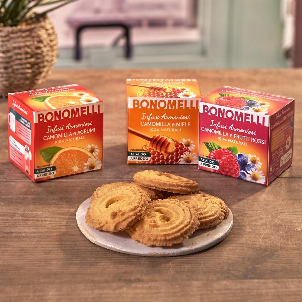 Bonomelli - Infusi Armoniosi - Camomilla e Frutti Rossi, Confezione da 12 filtri - Infusione a Caldo e a Freddo, Ingredienti 100% Naturali, Senza Zuccheri e Senza Calorie (24g)