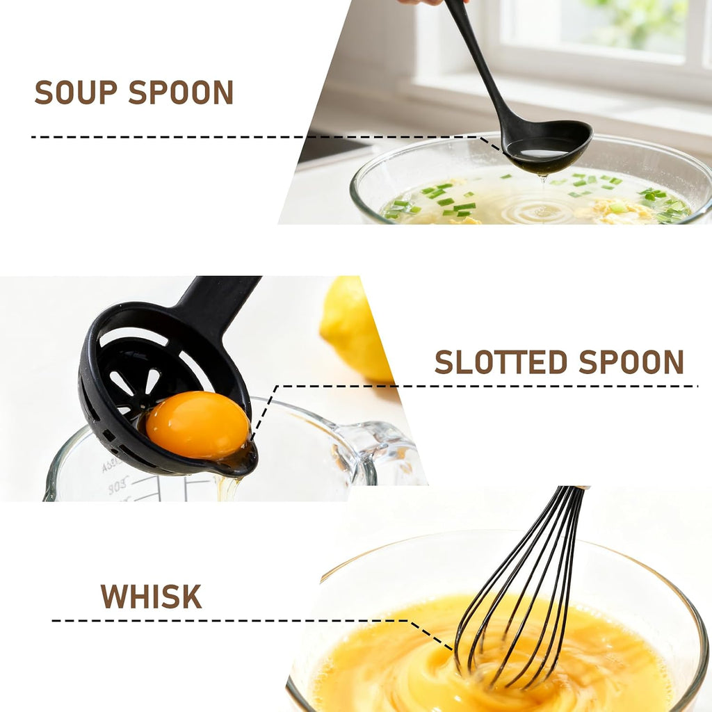 VINATO Set di Utensili da Cucina in Silicone, 12 Pezzi, Utensili Cucina, Senza BPA per Cottura, Adatto Lavastoviglie, Nero