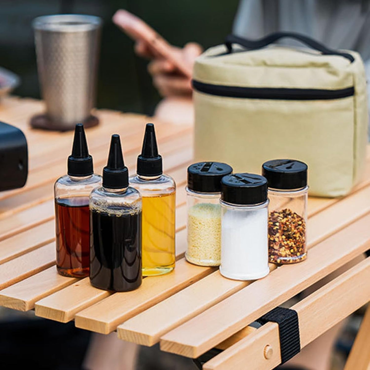 RoseFlower 6 x Portable Bottle of Holder Conditioning, Salt Oil Holder for Outdoor Travel, Spice Jar, Transparent Seasoning and Vinegar Bottle Container for Transportation Travel, Camping
