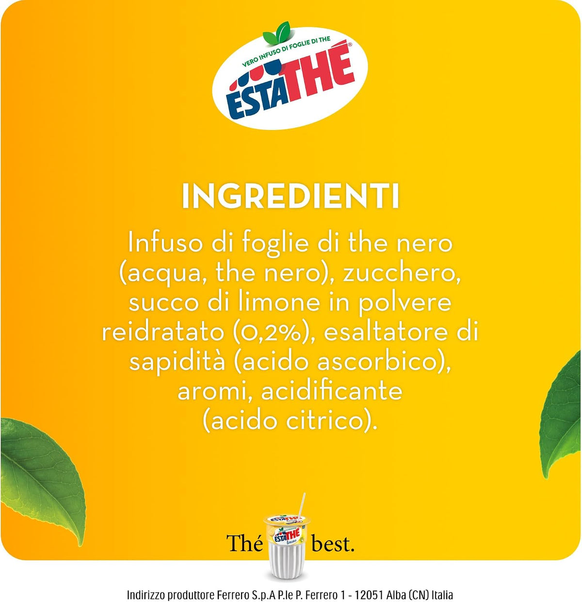 Estathé Limone - The Freddo con Vero Infuso di Foglie di The e Succo di Limone, Bevanda Analcolica Senza Glutine, 3 Bicchierini da 200 ml