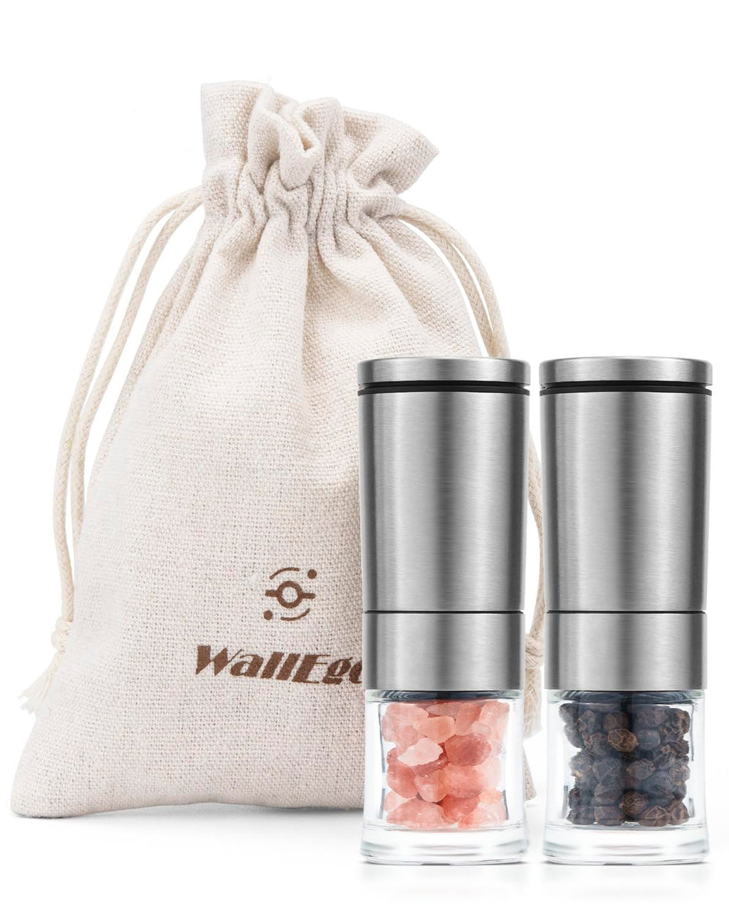 Set 2 Macina Sale e Pepe Manuale, Macinino per Pepe e Spezie in Acciaio Inox e Vetro con Nucleo in Ceramica Regolabile, Macinapepe per Cucina e Tavola
