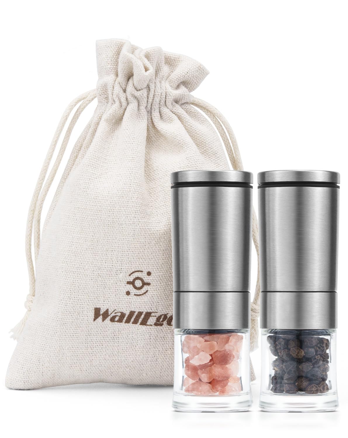 Set 2 Macina Sale e Pepe Manuale, Macinino per Pepe e Spezie in Acciaio Inox e Vetro con Nucleo in Ceramica Regolabile, Macinapepe per Cucina e Tavola
