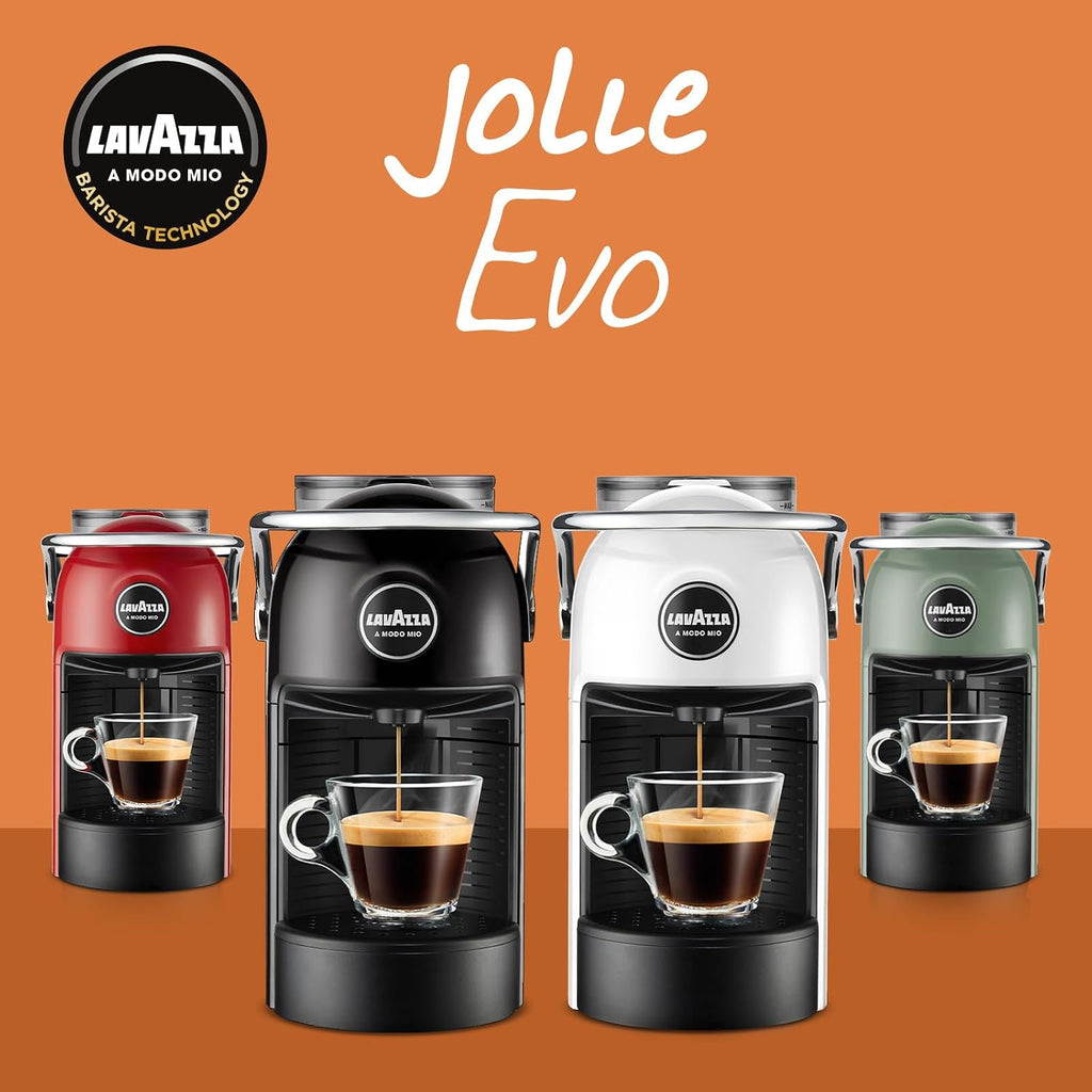 Lavazza A Modo Mio Jolie Evo, Macchina per Caffè Realizzata con 36% di Plastica Riciclata, Macchina Espresso con 64 Capsule Lavazza A Modo Mio Crema e Gusto Classico Incluse, Nera