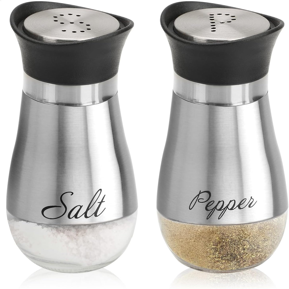 COM-FOUR® 2 Piece Salt and Pepper Shaker Set from Stainless Steel and Glass