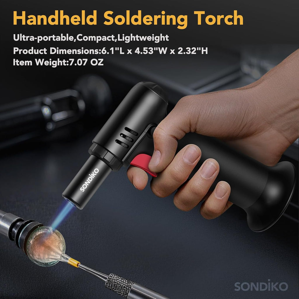 Sondiko Kitchen Torch, Rechargeable Torch with Safety Lock and Adjustable Flame for Crafts, Creme Brulee, Barbecue and Baking, Butane Gas Not Included