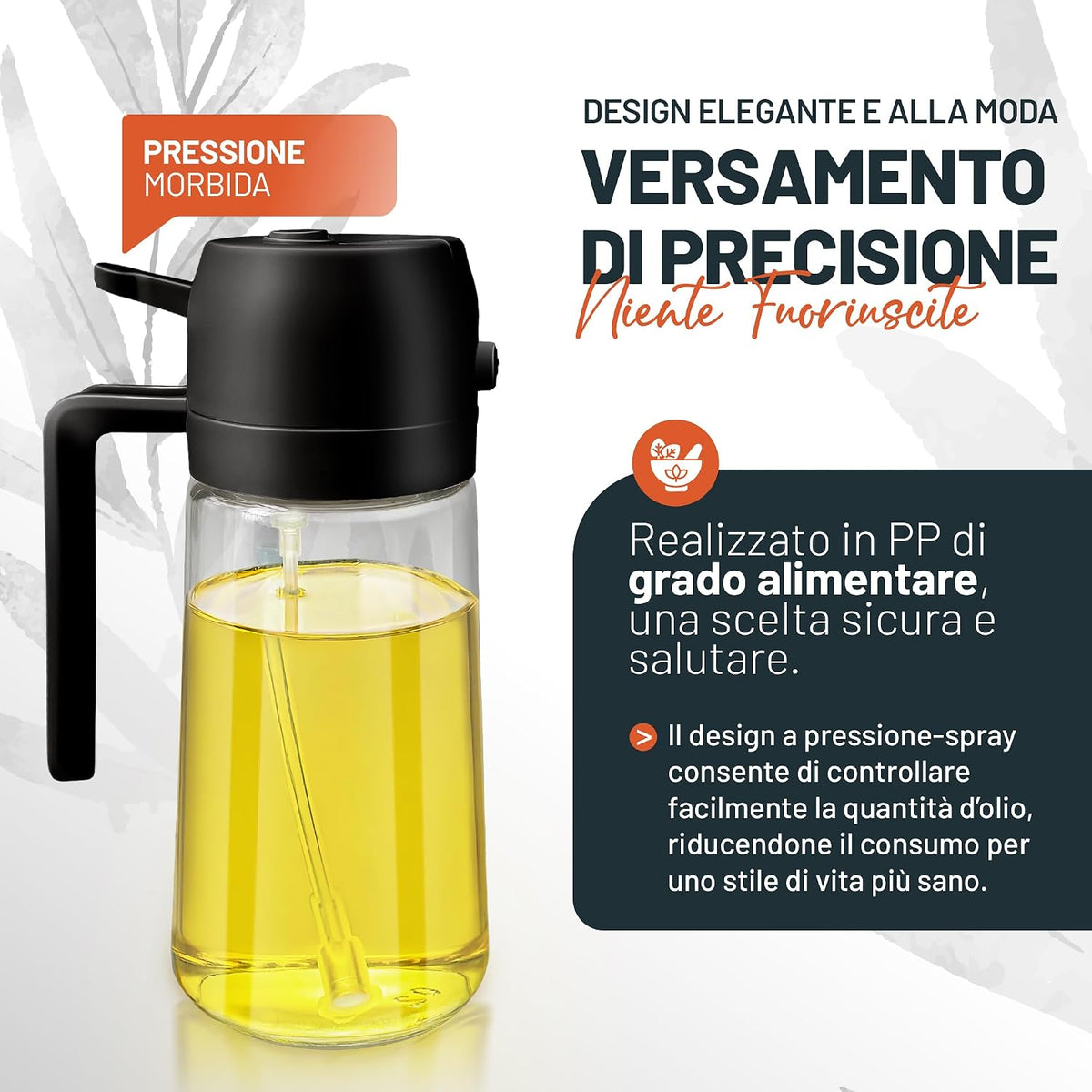 PORTENTUM Spruzzino Olio per Friggitrice Aria 500ml 2 in 1, Dosatore Bottiglia e Oliera Spruzzino olio, Accessori friggitrice ad aria nebulizzatore per Alimenti e Spruzzatore (Nero)