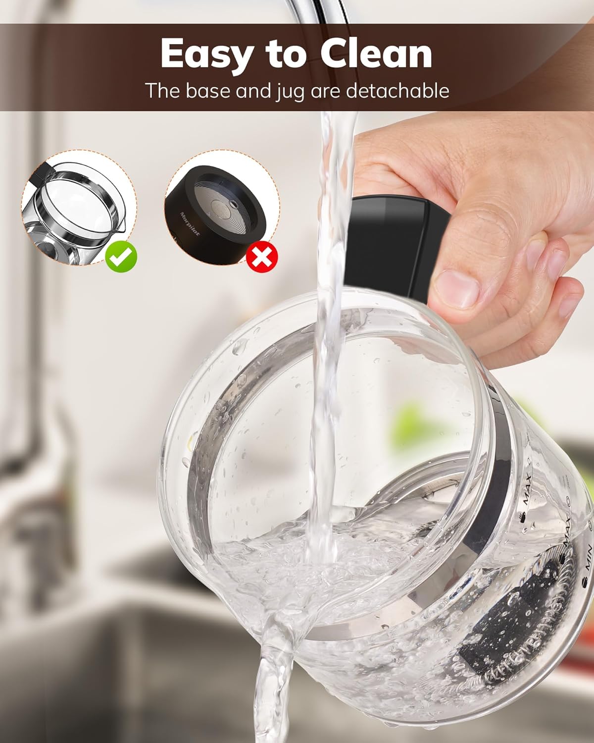 Morpilot Montalatte Elettrico, Milk Frother in Vetro, 4 in 1 Funzione, Bello da Vedere, Capacità 250ml per Schiumare o 500 ml per Riscaldare, Design Diviso, Nero