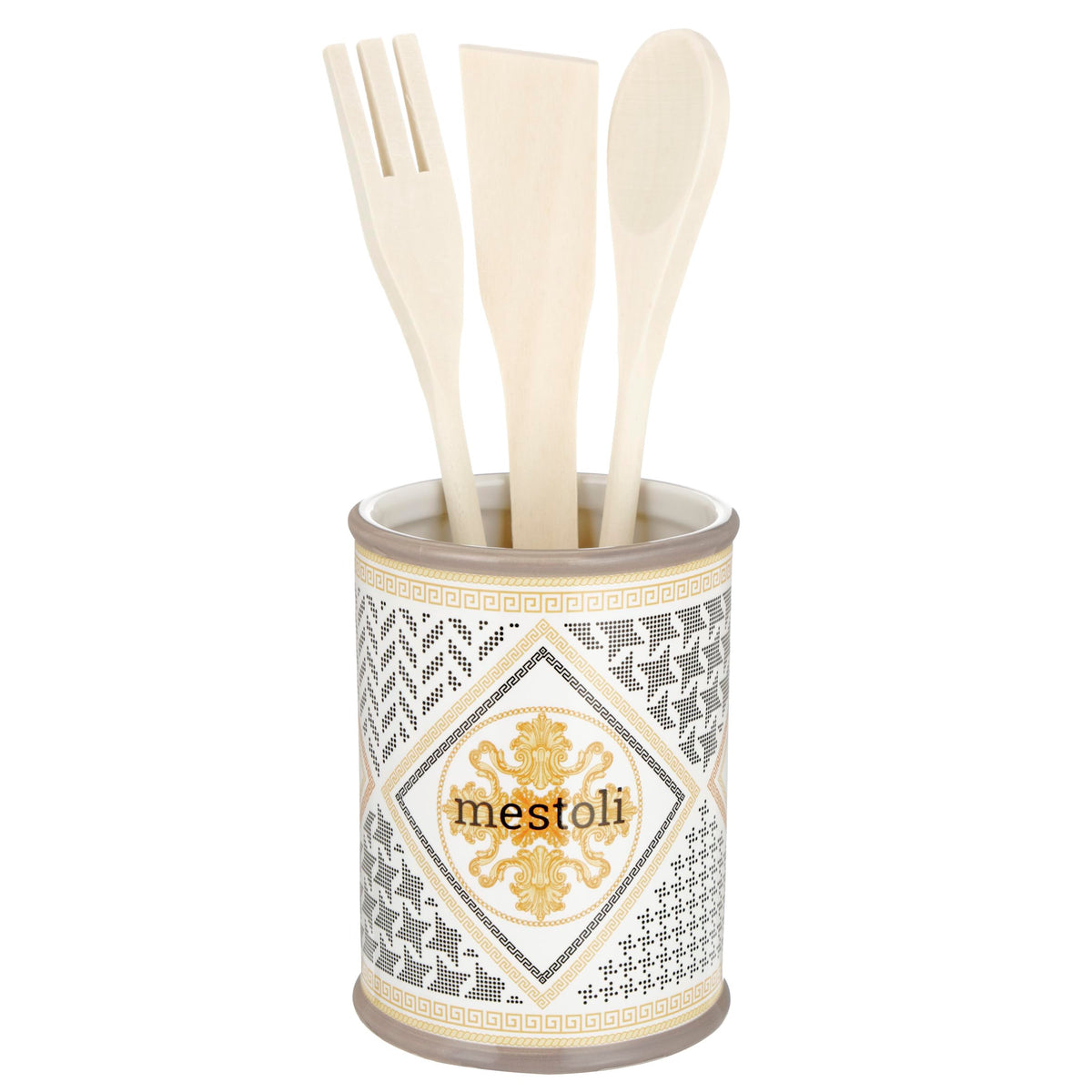 Baroni Home Ceramic Salt Jar Decorated with Airtight Lid, Colourful Durable Kitchen Accessory, Domus Line, 11 x 11 x 17 cm