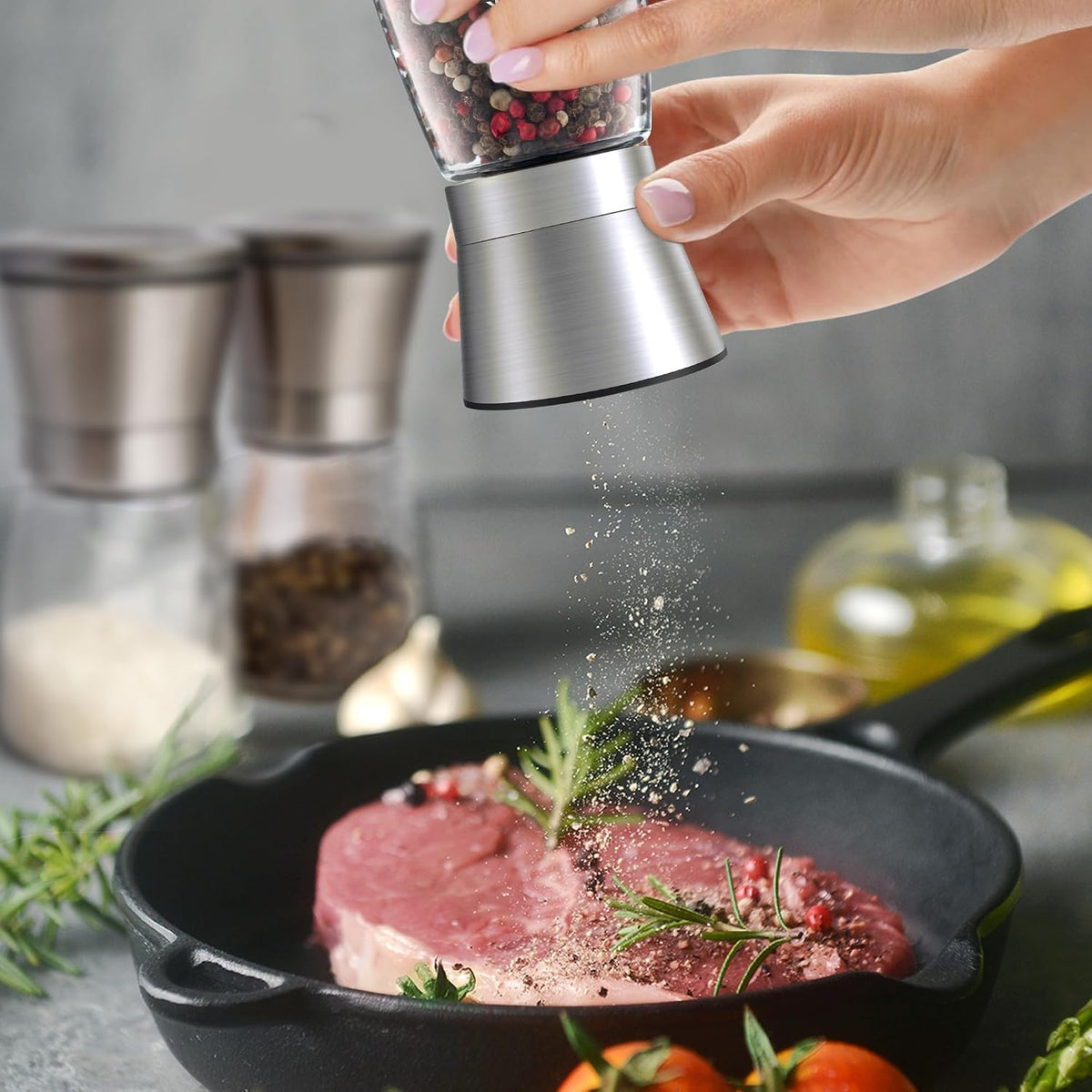 KitchenBoss Salt Mill 2 Pieces Manual Pepper Mill with Ceramic Grinding Core, for Coarse Sea Salt, Pepper Beans [Without Spice Content]