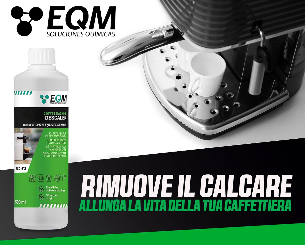 EQM - ECO- 212 - Descaler for Coffee Machines - 500 ml - 100% Natural Origin - Compatible with All Coffee Machines