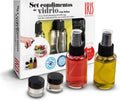 IRIS Glass Food Dressing Set of 2 Spray Bottles Liquids (Oil & Vinegar) 50 ml 2 Screw-Top Containers for Spices 10 ml Each Seasoning Glass, Stainless Steel