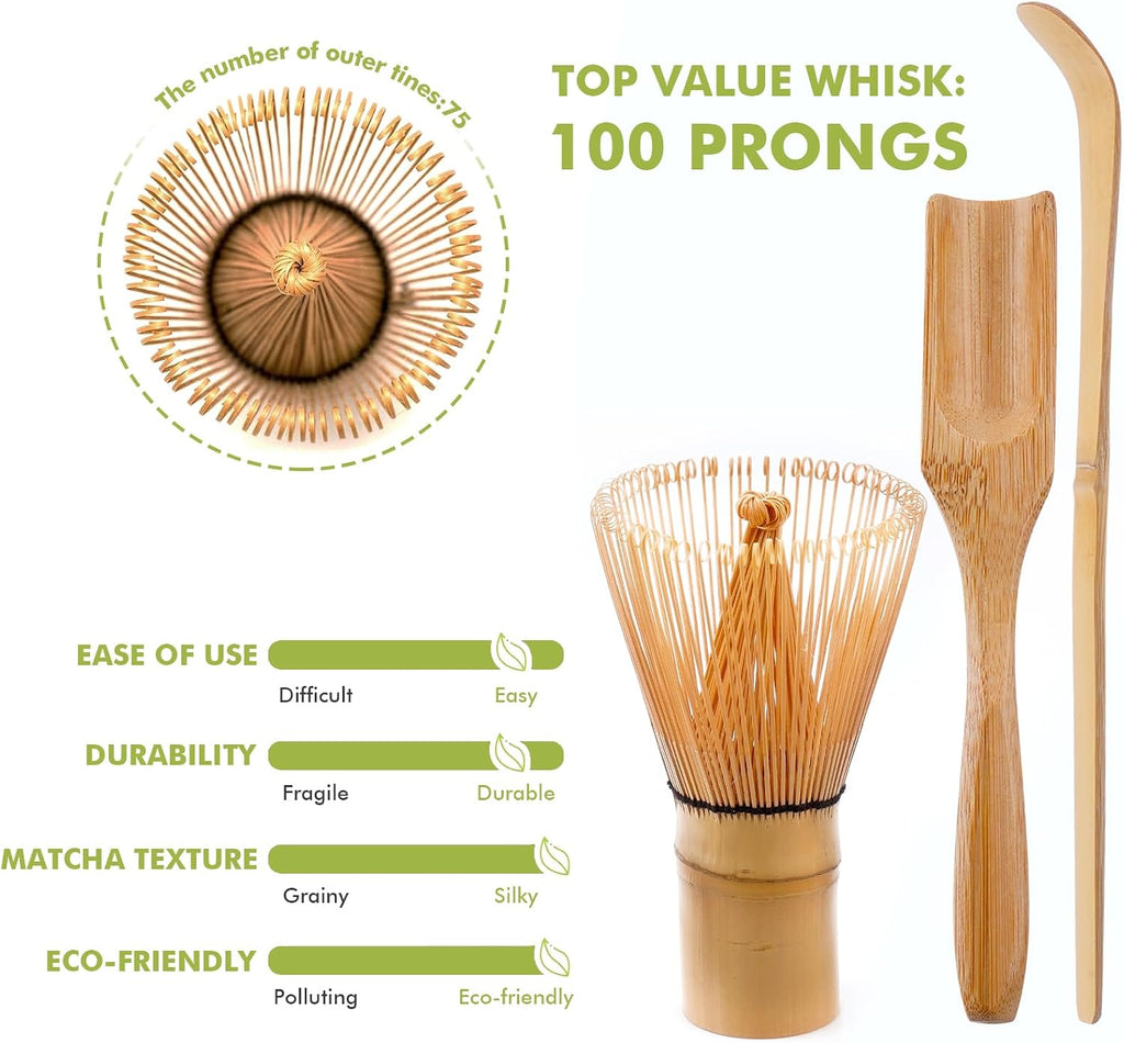 Matcha Kit, Matcha Set of 6 Pieces with Matcha Whisk, Matcha Bowl, Matcha Filter, 2 Spoon and Ceramic Holder, Matcha Set Ideal for Matcha Tea Making (A)