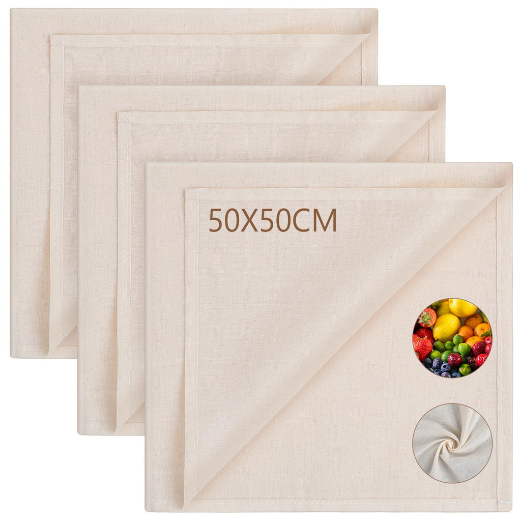 AiQInu Garza Alimentare,Filtrante per Alimenti 50×50cm Panno per Formaggio,Cheese Cloth,Tessuto Filtrante,Riutilizzabili,Cotone Naturale, per Formaggio, Succhi di Frutta, Tofu, Caffè, ecc