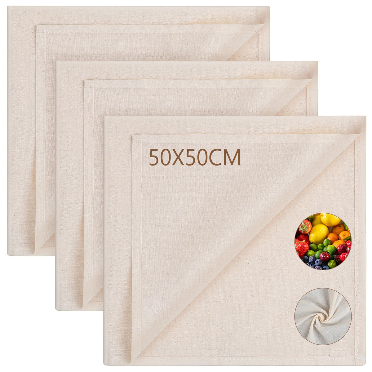 AiQInu Garza Alimentare,Filtrante per Alimenti 50×50cm Panno per Formaggio,Cheese Cloth,Tessuto Filtrante,Riutilizzabili,Cotone Naturale, per Formaggio, Succhi di Frutta, Tofu, Caffè, ecc
