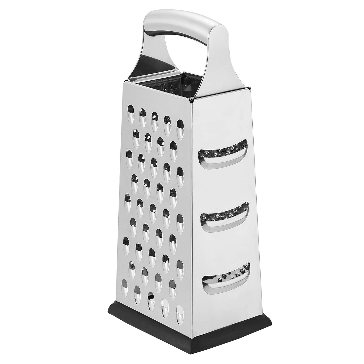 Amazon Basics Heavy Duty Rectangular Cheese Grater 4 Sided Box Stainless Steel with Non-Slip Base, 9 Inch, Black