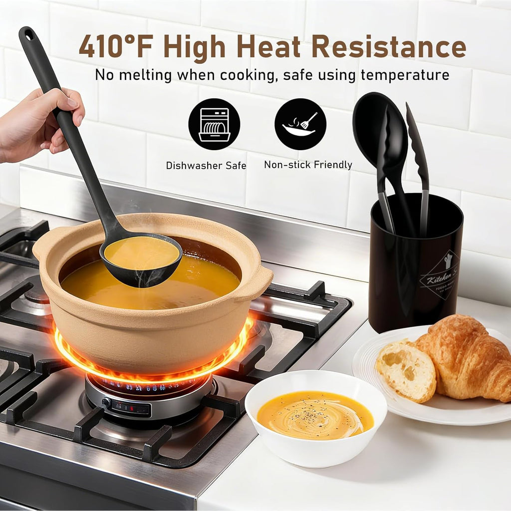 VINATO Set di Utensili da Cucina in Silicone, 12 Pezzi, Utensili Cucina, Senza BPA per Cottura, Adatto Lavastoviglie, Nero