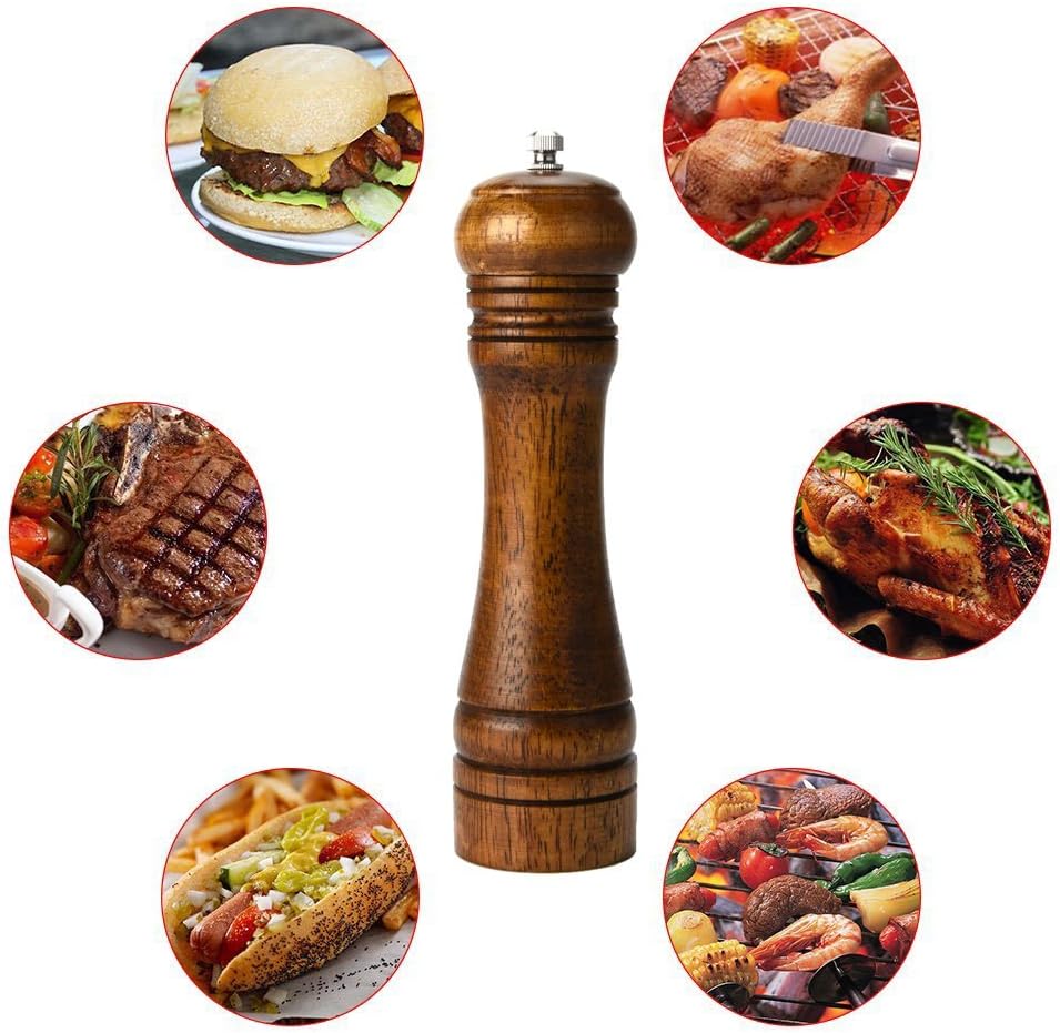 Pepper Mill, Salt Mill, Pepper Mill, Solid Wood Pepper Mill with Adjustable Ceramic Grinder Strong 8 Inches