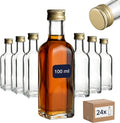 gouveo Set of 24 Square Maraska Glass Bottles (0.10L) with Gold Screw Cap PP 24 for Liqueur Syrup Oil Vinegar Portion and Tasting Bottles (MFET100G)