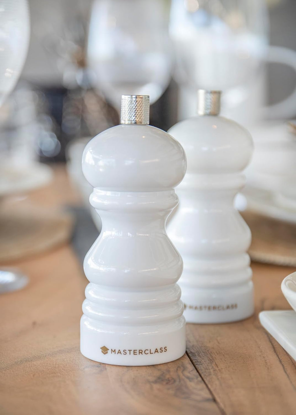MasterClass 12 cm Pepper Mill or Salt Mill with Interchangeable Cap, Plastic, White