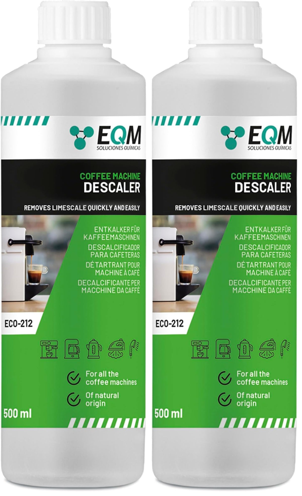 EQM - ECO- 212 - Descaler for Coffee Machines - 500 ml - 100% Natural Origin - Compatible with All Coffee Machines