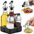 5 Piece Set of Oil Vinegar Salt Pepper, Glass Without Lead