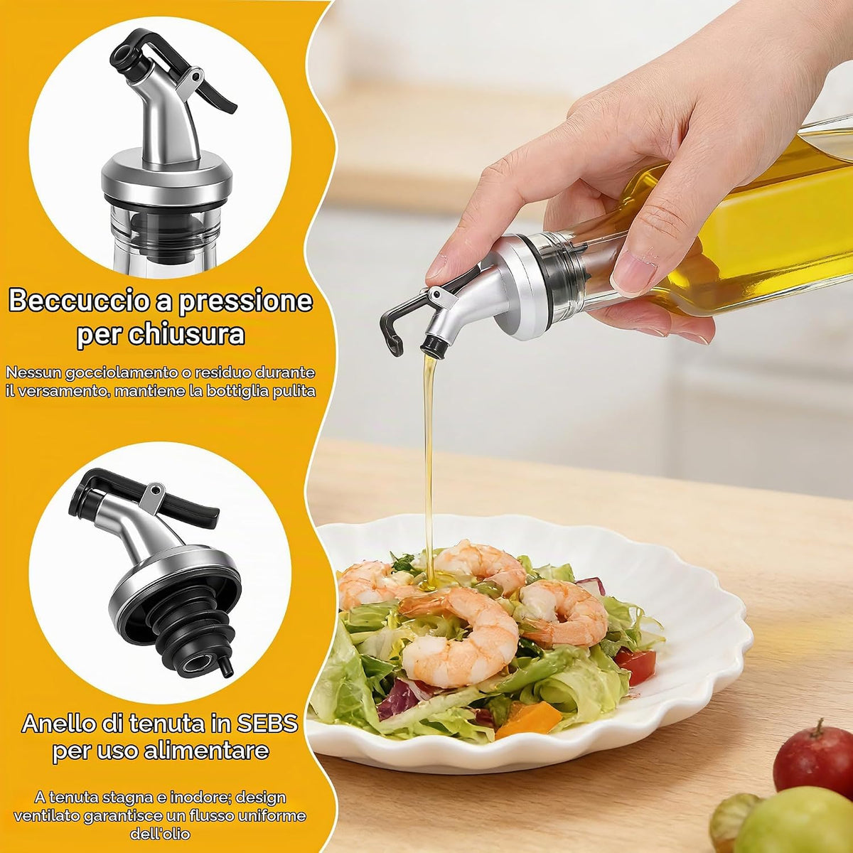 5 Piece Set of Oil Vinegar Salt Pepper, Glass Without Lead