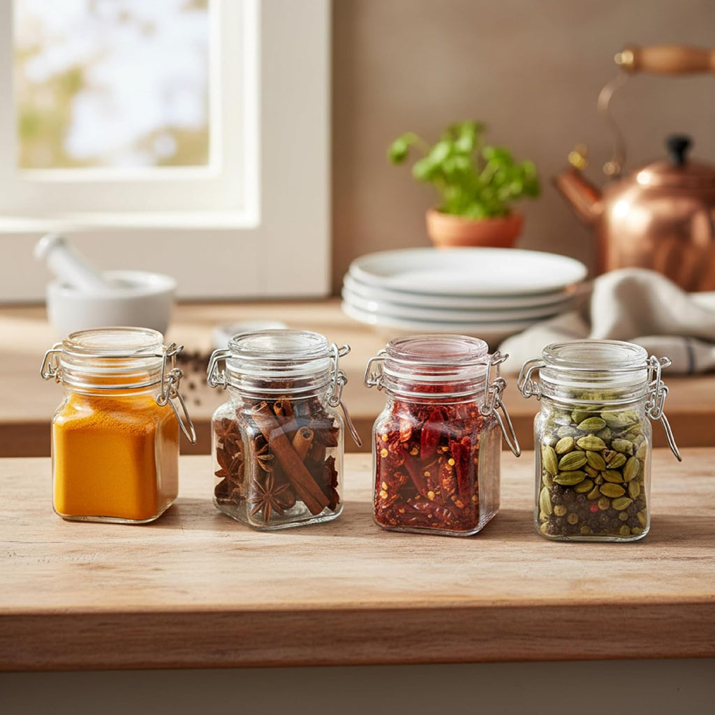 Baroni Home Set of 12 Glass Spice Jars 100 ml, Spice Containers, Blackboard Labels, Marker, Funnel and Brush, Kitchen Organizer, 5 x 5 x 8 cm
