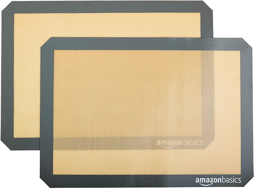 Amazon Basics Rettangolare Tappetini da forno in silicone, confezione da 2, Beige/Grigio, 29.5cm x 42.0cm