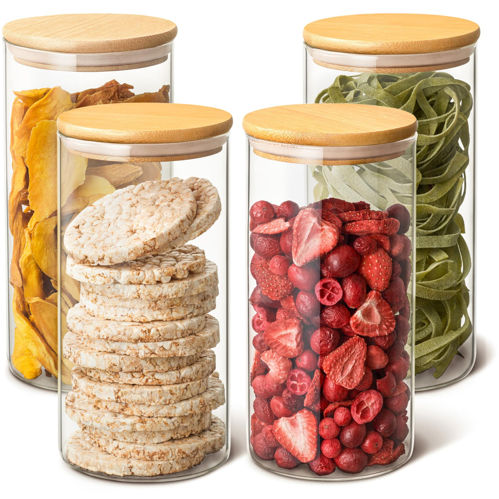 Praknu Glass Spice Jars with Lids Set of 8 x 250 ml – Spice Containers for Kitchen – Airtight – with Labels – Dishwasher Safe – Spices, Herbs and Tea