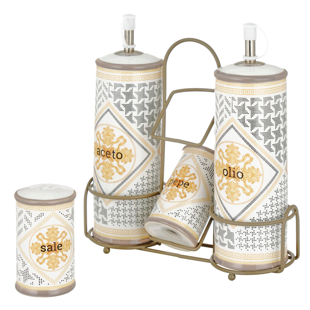 Baroni Home Ceramic Salt Jar Decorated with Airtight Lid, Colourful Durable Kitchen Accessory, Domus Line, 11 x 11 x 17 cm