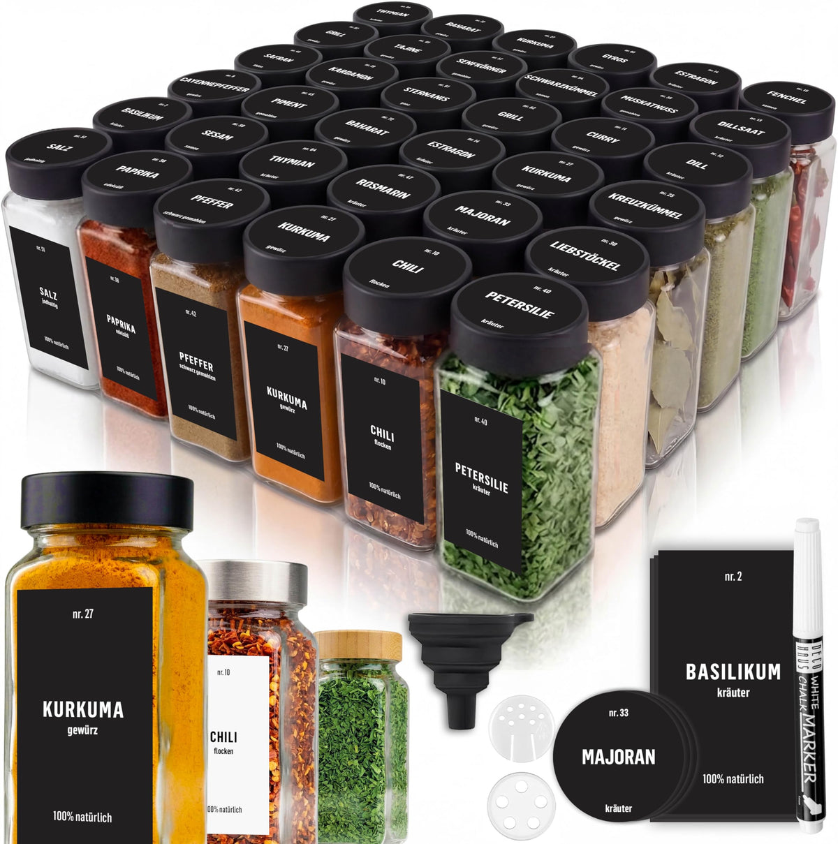 Deco haus Set of 12 Spice Jars for Kitchen with Screw Cap