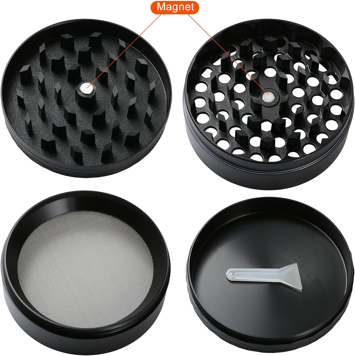 LIHAO Professional 4-Part Metal Grinder Box with Tray Storage Jar Gift for Men Christmas Valentine's Day Birthday