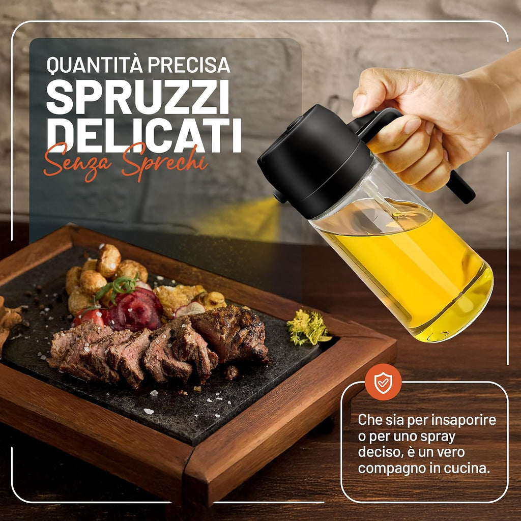 PORTENTUM Spruzzino Olio per Friggitrice Aria 500ml 2 in 1, Dosatore Bottiglia e Oliera Spruzzino olio, Accessori friggitrice ad aria nebulizzatore per Alimenti e Spruzzatore (Nero)