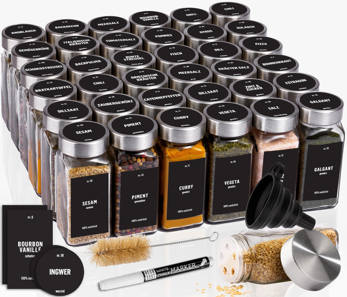 Deco haus Set of 12 Spice Jars for Kitchen with Screw Cap