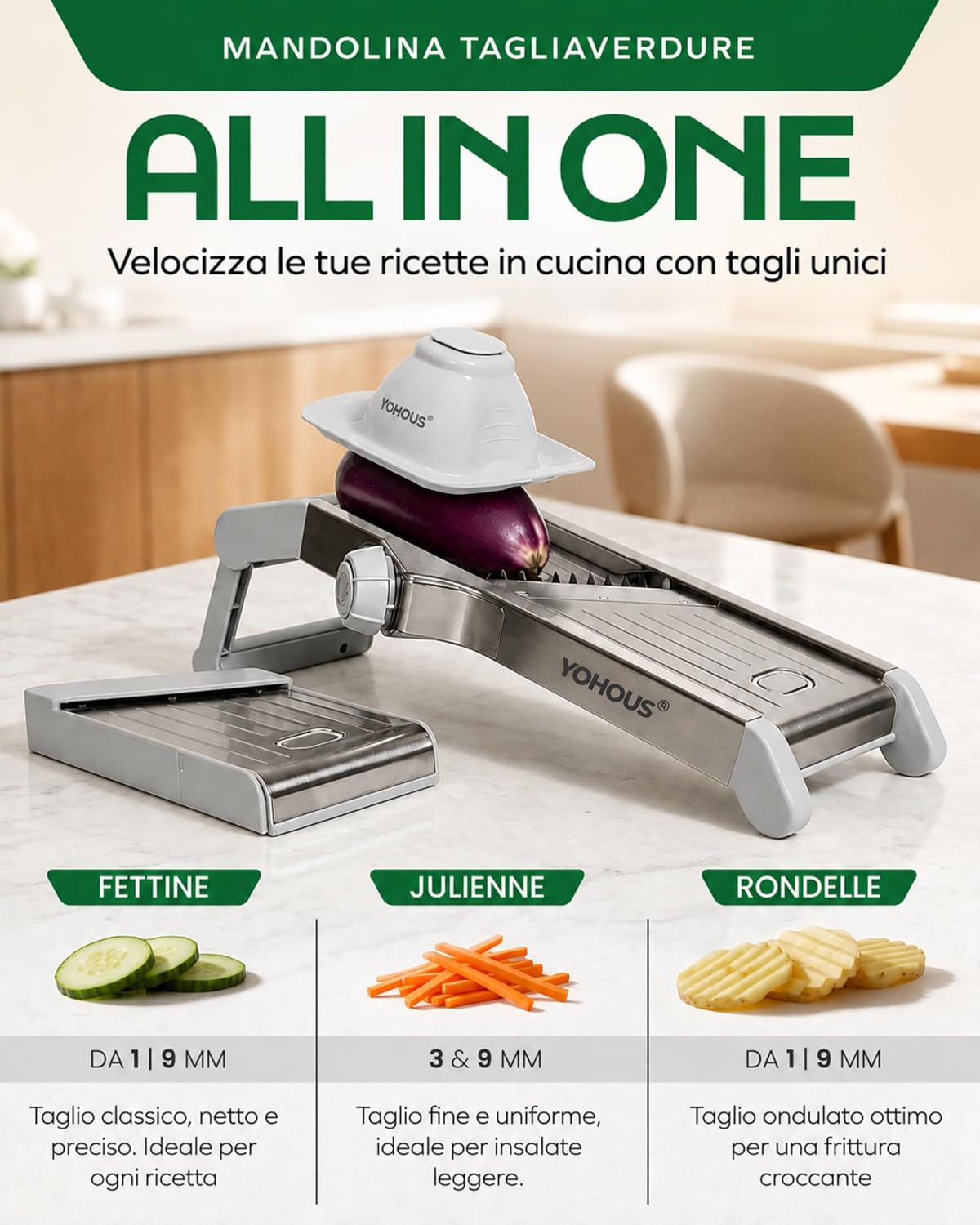 Professional Vegetable Mandolin, Adjustable Stainless Steel Vegetable Cutter