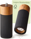 Praknu Manual Pepper and Salt Grinder - FSC® Acacia Wood - Elegant Design with Ceramic Grinder - Adjustable and Durable - Black - Small