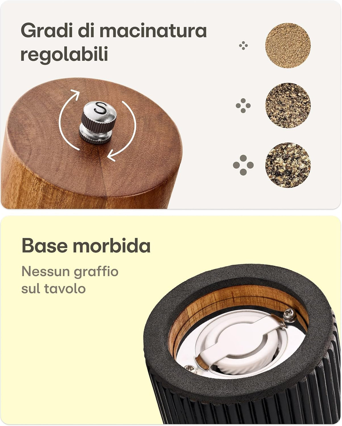 Praknu Manual Pepper and Salt Grinder - FSC® Acacia Wood - Elegant Design with Ceramic Grinder - Adjustable and Durable - Black - Small