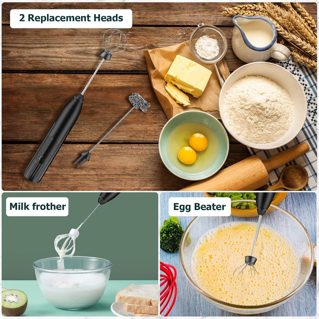 EBUYFIRE Electric Milk Frother, USB Rechargeable Electric Milk Frother, 3 Adjustable Speeds 2 Electric Whisks for Cappuccino, Caff
