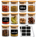 Praknu Glass Spice Jars with Lids Set of 8 x 250 ml – Spice Containers for Kitchen – Airtight – with Labels – Dishwasher Safe – Spices, Herbs and Tea