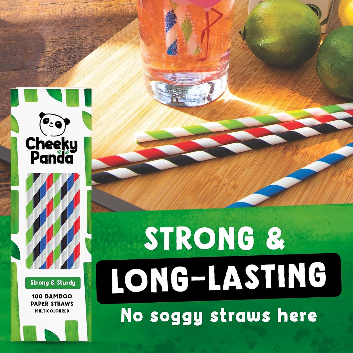 The Cheeky Panda Multicoloured Bamboo Straws | 100 Pieces | 200 mm