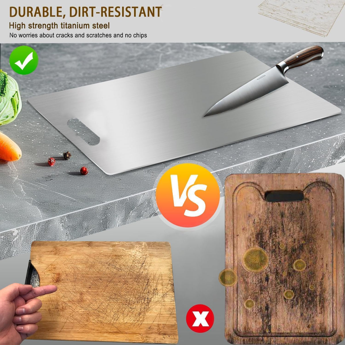 2 Pezzi Tagliere Acciaio Inox, Tagliere in Acciaio Inox Alimentare
