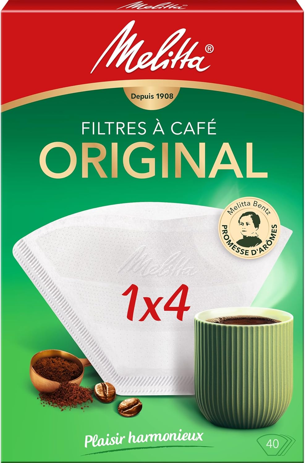 Melitta Original Filtri 1 x 4, Confezione da 40, Bianco