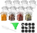 Baroni Home Set of 12 Glass Spice Jars 100 ml, Spice Containers, Blackboard Labels, Marker, Funnel and Brush, Kitchen Organizer, 5 x 5 x 8 cm