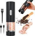 2 in 1 Electric Salt and Pepper Grinder Set (USB Rechargeable) Automatic Salt and Pepper Mill with LED Lighting One Hand Operated Adjustable Grit Perfect for Kitchen