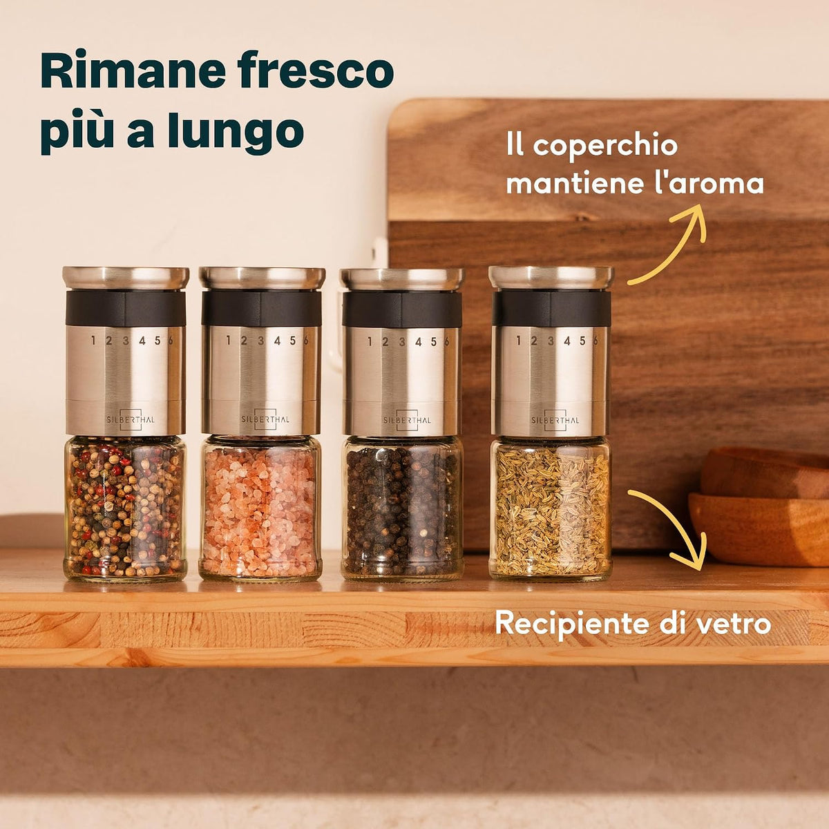 SILBERTHAL Pepper and Salt Grinder Adjustable 6 Levels - Stainless Steel