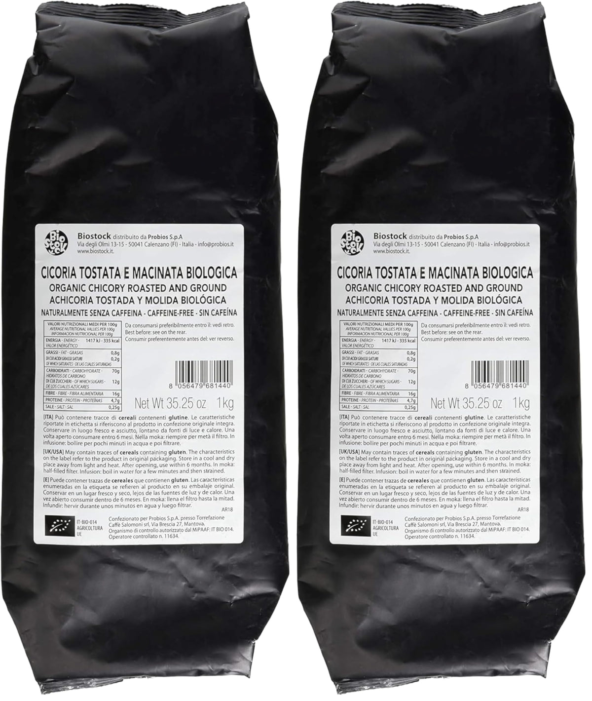 Probios Cicoria Per Moka Biologica Tostata e Macinata – Pura Naturale & Senza Caffeina - Cicoria Altamente Solubile Bio - 1Kg