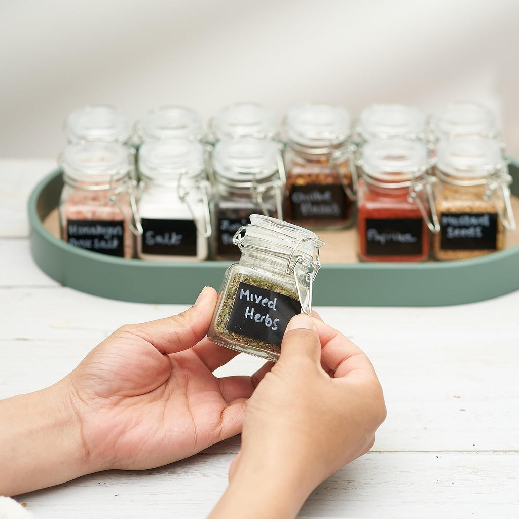 Oak & Steel - 12 Pieces Jars with Lever Closure, 100 ml - Includes 24 Labels and Marker Pen (7 x 5 cm)