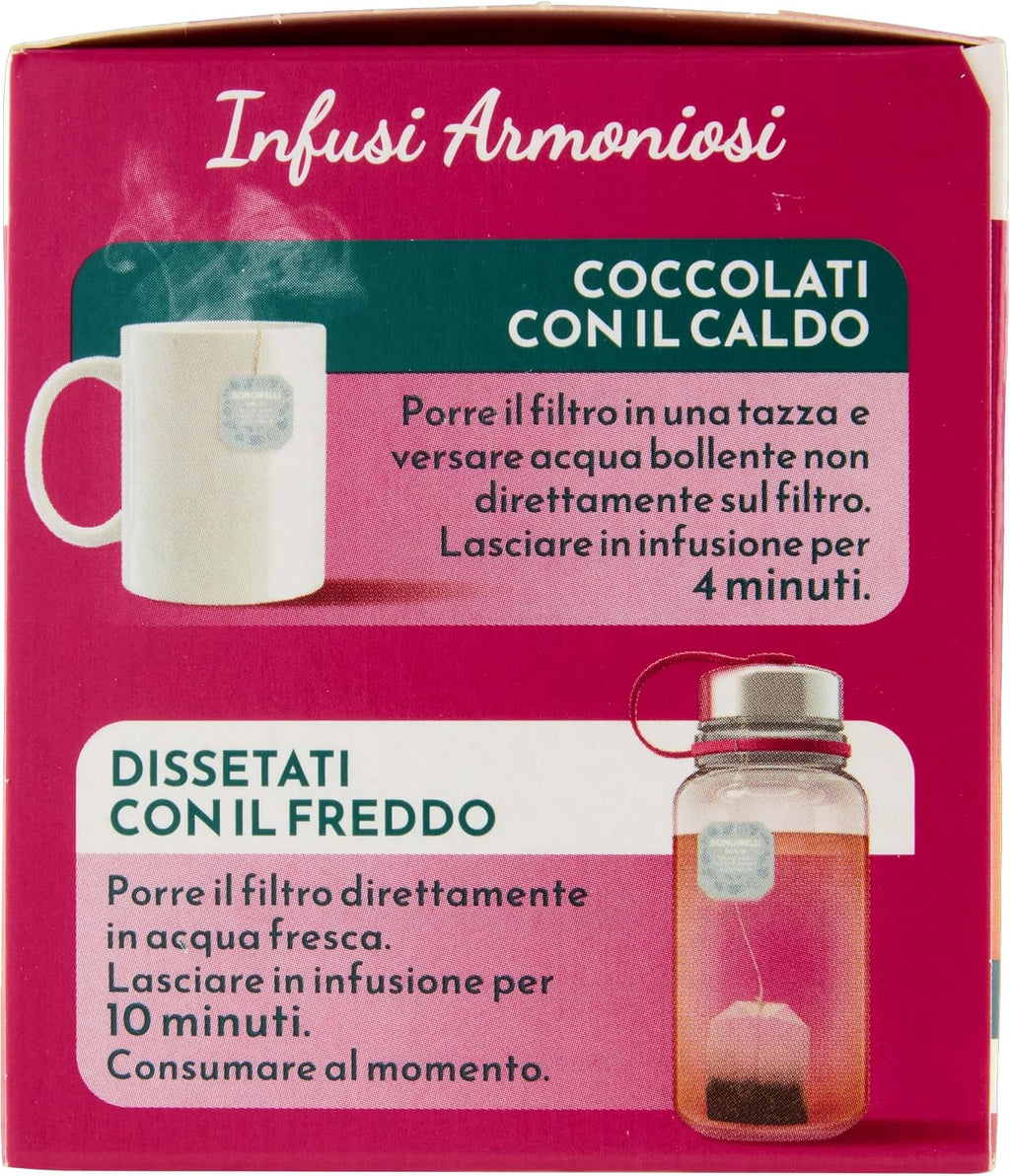Bonomelli - Infusi Armoniosi - Camomilla e Frutti Rossi, Confezione da 12 filtri - Infusione a Caldo e a Freddo, Ingredienti 100% Naturali, Senza Zuccheri e Senza Calorie (24g)